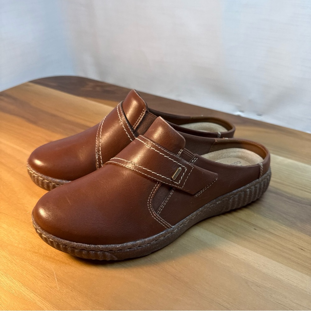 Clarks Women's Caroline Bay Leather Clogs Mules Shoes size 8.5 Brown Comfort
